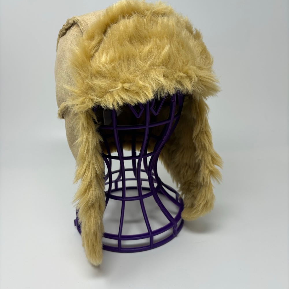 Claire's Womens One Size Faux Suede Winter Hat Tan Faux Fur Lining Ear Flaps